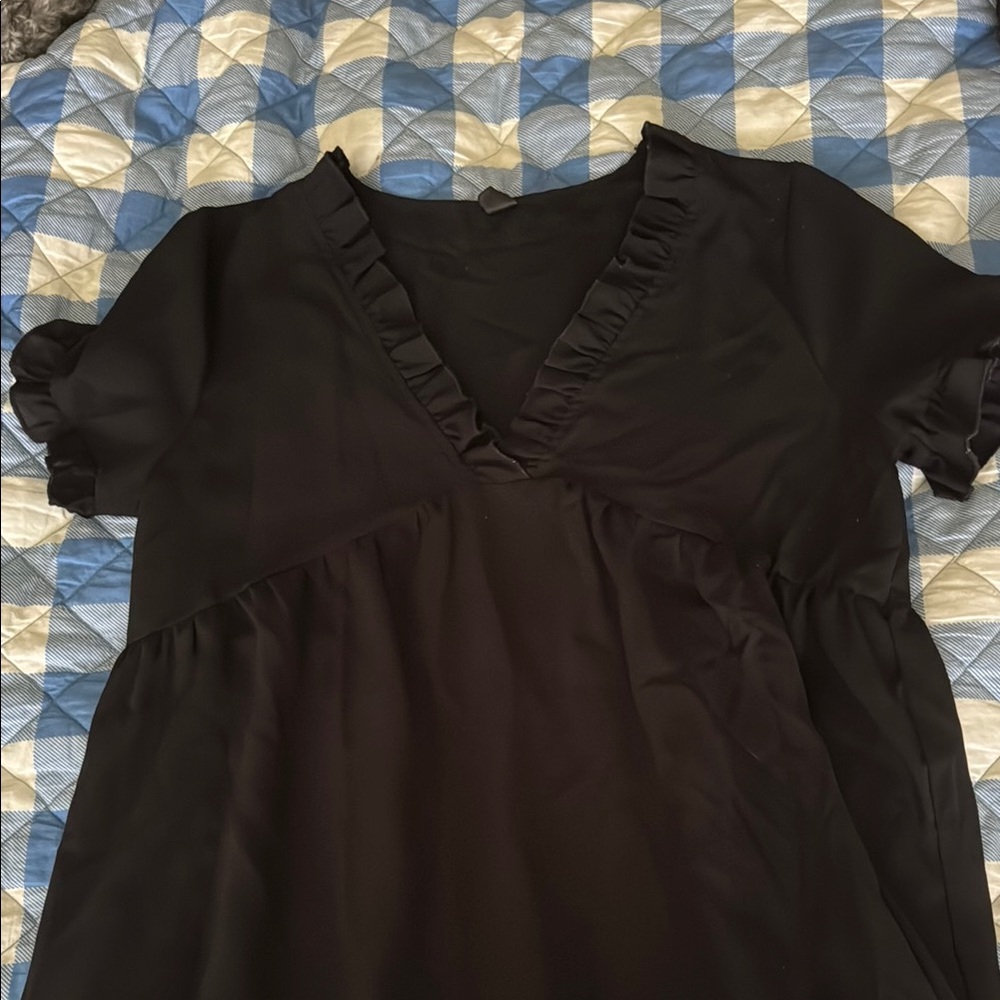 SHEIN Black Ruffle V-Neck Blouse